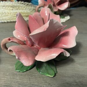 Vintage Capodimonte Large Floral Candle Holder with Handle